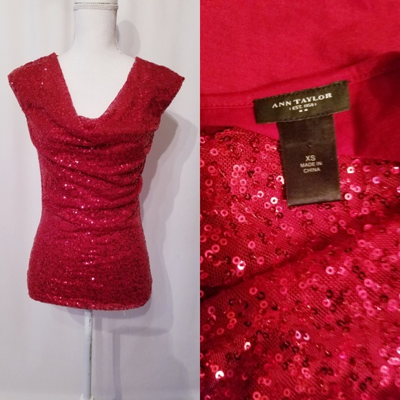 Ann Taylor Tops - Red short sleeve Ann Taylor sequin top